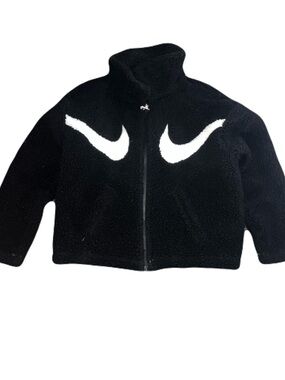 Nike Black Sherpa Full-Zip Kids Jacket with White Swooshes